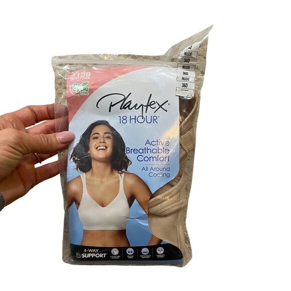 New with Open Package Playtex 18 Hour Active Comfort Bra Nude Size 36D - Picture 4 of 9
